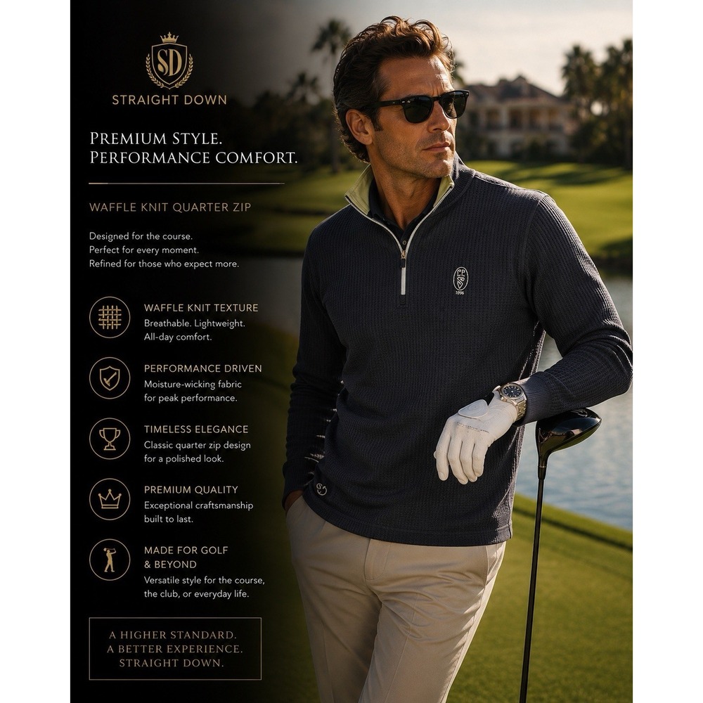 Straight Down Mens Medium 1/4 Zip Navy Blue CC 1896 Waffle Knit Golf Pullover